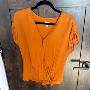 Orange V-Neck Women's Blouse